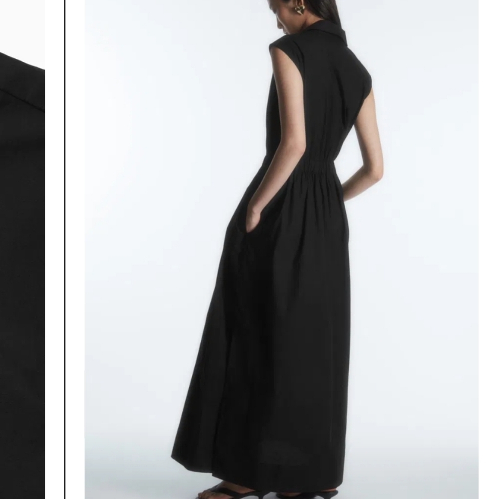 COS Sleeveless Shirt Dress Midi Maxi Size 8 Black 100% Cotton Chic Basic